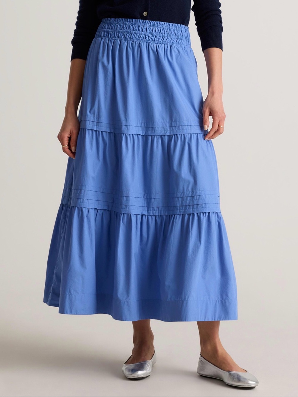 Quince Organic Cotton Poplin Tiered Maxi Skirt True Blue